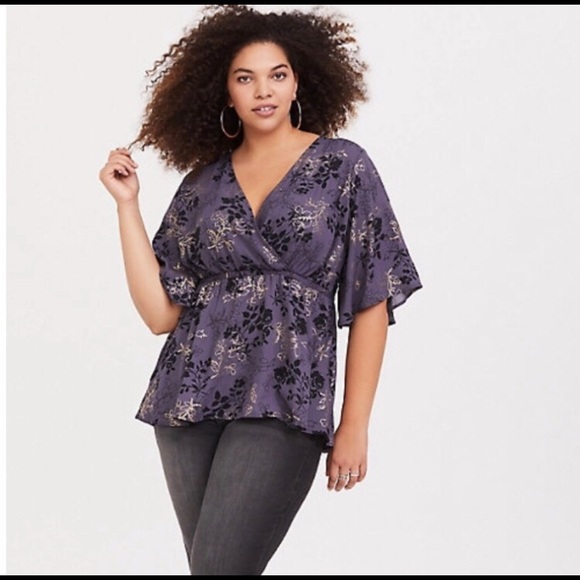 torrid Tops - Torrid Babydoll Top Size 1 Floral Purple Black
